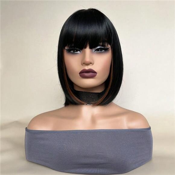Mixed Brown Color Short Bob Wigs With Bangs 10 Inch main image 10